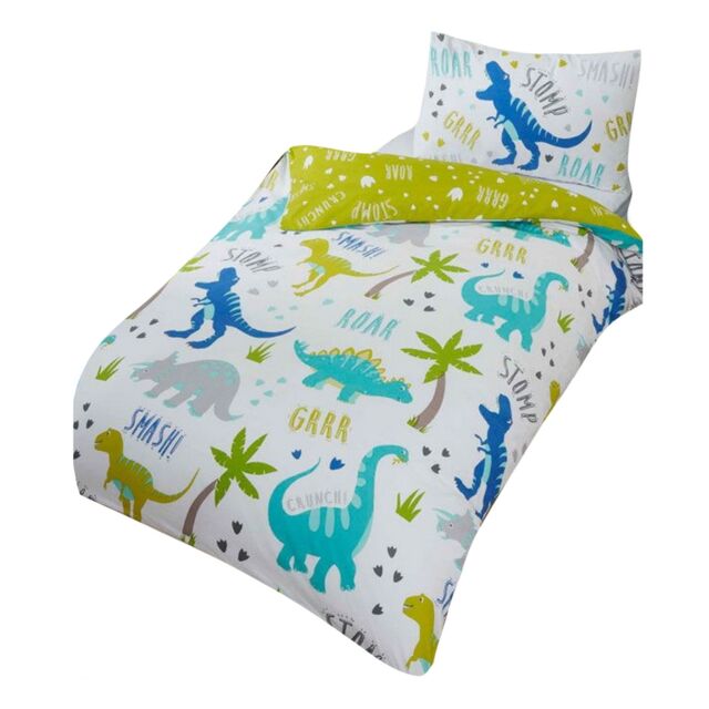 Rapport Men's Roarsome Dinosaur Duvet Cover Set in White - Size: Single - image 1