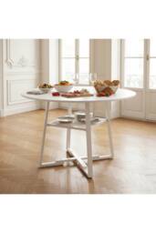 Living and Home Round Dining Table with Storage Shelf in White - thumbnail 2