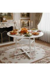 Living and Home Round Dining Table with Storage Shelf in White - thumbnail 3