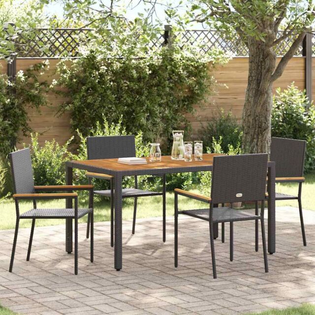 Berkfield Home Outdoor Chairs 4 pcs PE rattan, Solid acacia wood in Black - image 1