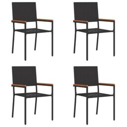 Berkfield Home Outdoor Chairs 4 pcs PE rattan, Solid acacia wood in Black - thumbnail 2