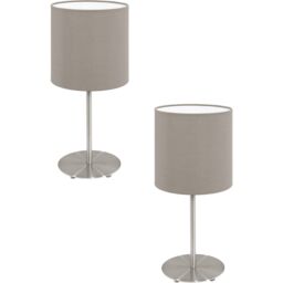 Loops 2 PACK Table Desk Lamp Colour Satin Nickel Steel Shade Taupe Fabric E14 1x40W in Metallics