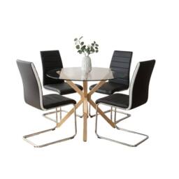 KOSY KOALA Dining Table With 4 black faux leather Chairs Dining Room Furniture in Brown - thumbnail 2