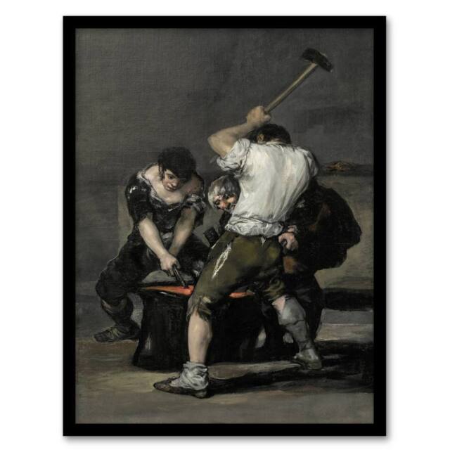Artery8 Francisco Goya The Forge Blacksmiths Oil Painting Framed Art Print in Grey - Size: A4 - image 1