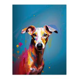 "Artery8 Wall Art Print Whippet Dog Lover Gift Pet Portrait Blue Orange Purple Artwork Painting Poster - Size: W18"" x H24""" - thumbnail 1