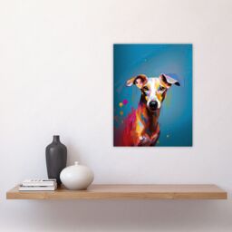 "Artery8 Wall Art Print Whippet Dog Lover Gift Pet Portrait Blue Orange Purple Artwork Painting Poster - Size: W18"" x H24""" - thumbnail 4