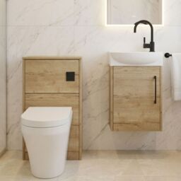 Balterley Cloakroom Suite Left Hand Vanity WC Toilet Tap Set 440mm - Oak Black in Grey - thumbnail 9