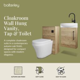 Balterley Cloakroom Suite Left Hand Vanity WC Toilet Tap Set 440mm - Oak Black in Grey - thumbnail 2
