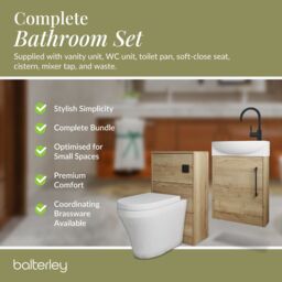 Balterley Cloakroom Suite Left Hand Vanity WC Toilet Tap Set 440mm - Oak Black in Grey - thumbnail 7