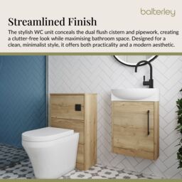 Balterley Cloakroom Suite Left Hand Vanity WC Toilet Tap Set 440mm - Oak Black in Grey - thumbnail 3
