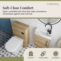 Balterley Cloakroom Suite Left Hand Vanity WC Toilet Tap Set 440mm - Oak Black in Grey - thumbnail 4