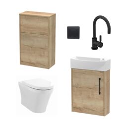 Balterley Cloakroom Suite Left Hand Vanity WC Toilet Tap Set 440mm - Oak Black in Grey - thumbnail 1