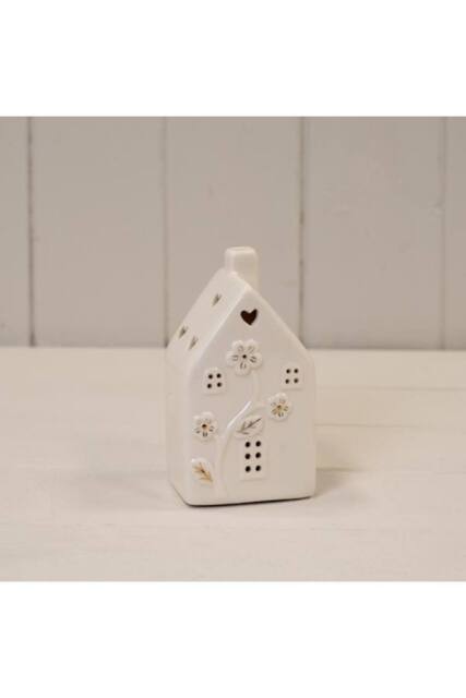 KDMD Glazed Ceramic House with LED Ornament with Textured Detail - 17mm in White - image 1