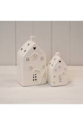 KDMD Glazed Ceramic House with LED Ornament with Textured Detail - 17mm in White - thumbnail 2