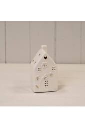 KDMD Glazed Ceramic House with LED Ornament with Textured Detail - 17mm in White - thumbnail 1
