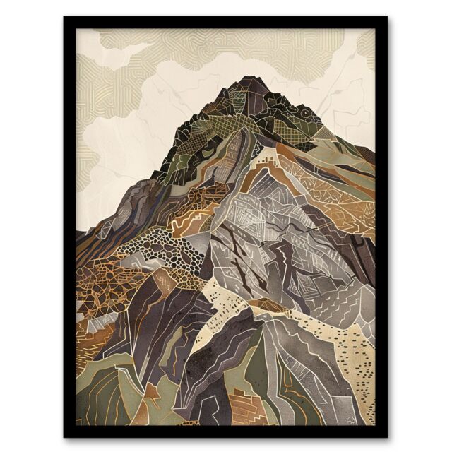"Artery8 Old Man Of Coniston Peak Modern Folk Art Earthy Framed Art Print in Brown - Size: W12"" x H16""" - image 1