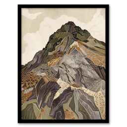 "Artery8 Old Man Of Coniston Peak Modern Folk Art Earthy Framed Art Print in Brown - Size: W12"" x H16""" - thumbnail 1