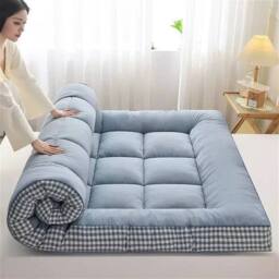 FORGEVIO 90 x 190 cm Blue Japanese Folding Futon Mattress Topper - Size: Cot - thumbnail 4