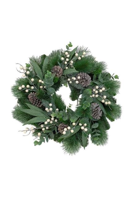 KDMD Mixed Pine Wreath with White Berries 60cm in Green - image 1