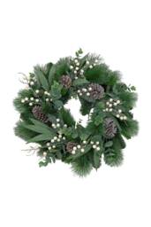 KDMD Mixed Pine Wreath with White Berries 60cm in Green - thumbnail 1