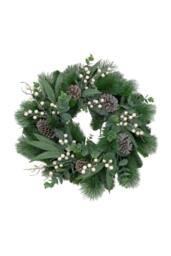 KDMD Mixed Pine Wreath with White Berries 60cm in Green - thumbnail 2