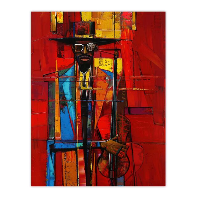 "Artery8 New Orleans Jazz Music Fest Abstract Violinist Wall Art Print in Red - Size: W24"" x H32""" - image 1