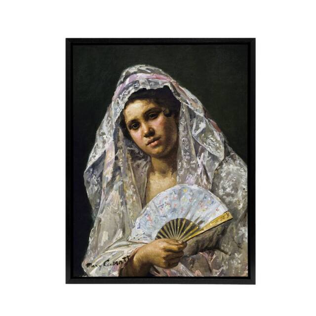 "Artery8 Spanish Dancer Lace Mantilla Cassatt Black Framed Canvas Wall Art in Grey - Size: W12"" x H16""" - image 1