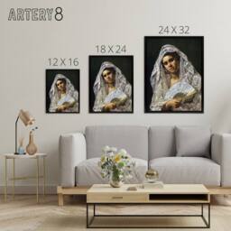"Artery8 Spanish Dancer Lace Mantilla Cassatt Black Framed Canvas Wall Art in Grey - Size: W12"" x H16""" - thumbnail 4
