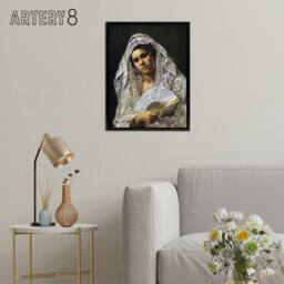 "Artery8 Spanish Dancer Lace Mantilla Cassatt Black Framed Canvas Wall Art in Grey - Size: W12"" x H16""" - thumbnail 3