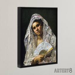 "Artery8 Spanish Dancer Lace Mantilla Cassatt Black Framed Canvas Wall Art in Grey - Size: W12"" x H16""" - thumbnail 2