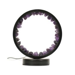 ValueLights Natural Crystal Halo Design Wellness Table Lamp Raw Stone Healing Light - Amethyst in Black