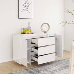 Berkfield Home Sideboard with 3 Drawers High Gloss White 120x41x75 cm Engineered Wood - Size: 120 x 41 x 75 cm - thumbnail 4