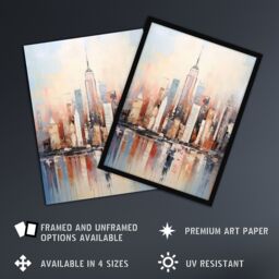 Artery8 Wall Art Print Manhattan Skyscraper Reflections Oil Painting By M Hinge Thick Oils Subtle Pastel Colours Artwork Art Framed - thumbnail 2