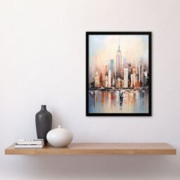 Artery8 Wall Art Print Manhattan Skyscraper Reflections Oil Painting By M Hinge Thick Oils Subtle Pastel Colours Artwork Art Framed - thumbnail 4