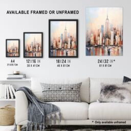 Artery8 Wall Art Print Manhattan Skyscraper Reflections Oil Painting By M Hinge Thick Oils Subtle Pastel Colours Artwork Art Framed - thumbnail 3