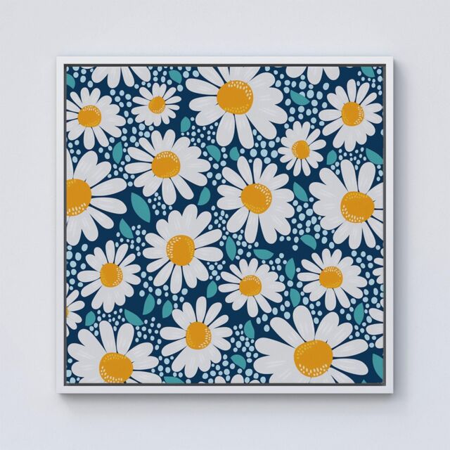 Warren Reed - Designer Camomile Flowers Framed Canvas in Off-White - Size: w10 inch x h10 inch - image 1