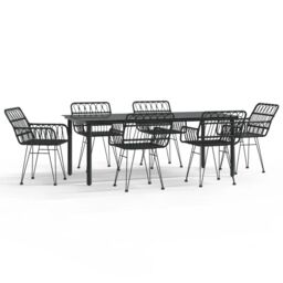 Berkfield Home 7 Piece Garden Dining Set Black Poly Rattan - thumbnail 2