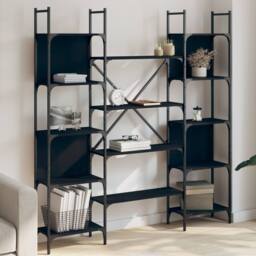 Berkfield Home Bookshelf Black 155.5x24x166.5 cm Engineered Wood - thumbnail 2
