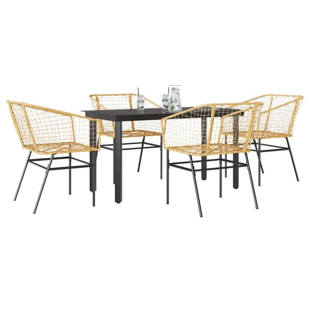 Berkfield Home 5 Piece Garden Dining Set Brown Poly Rattan Glass - image 1
