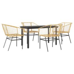 Berkfield Home 5 Piece Garden Dining Set Brown Poly Rattan Glass - thumbnail 2