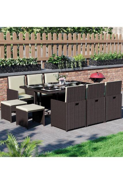 Home Discount 11Pc Garden Vida Cuba 10 Seater Rattan UKFR Fabric Garden Furniture in Brown - image 1