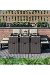 Home Discount 11Pc Garden Vida Cuba 10 Seater Rattan UKFR Fabric Garden Furniture in Brown - thumbnail 3