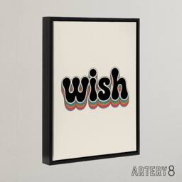"Artery8 Wish Colourful Retro Rainbow Font Typography Framed Canvas Wall Art in Beige - Size: W12"" x H16""" - thumbnail 2