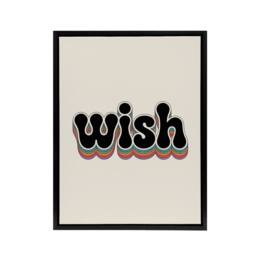 "Artery8 Wish Colourful Retro Rainbow Font Typography Framed Canvas Wall Art in Beige - Size: W12"" x H16""" - thumbnail 1