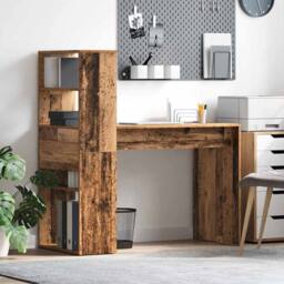 Berkfield Home Desk with Storage Old Wood 113x54x120 cm Engineered Wood - Size: 113 x 54 x 120 cm - thumbnail 2