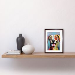 Artery8 Wall Art Print Colourful Dog Portrait Artwork by Jason Brydson Happy Face Oil Painting Bold Bright Vibrant Artwork Framed 9X7 Inch - thumbnail 2