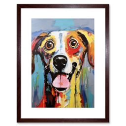 Artery8 Wall Art Print Colourful Dog Portrait Artwork by Jason Brydson Happy Face Oil Painting Bold Bright Vibrant Artwork Framed 9X7 Inch - thumbnail 1