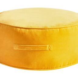 Wyld and Coco Yellow Velvet Round Pouffe - Lightweight Ottoman Footstool - thumbnail 2