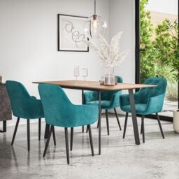 More4Homes Haydon Extending Dining Table & Chairs - Oak Effect Table Top w Black Legs + Anika Velvet Dining Chair Set Of 6 in Blue - thumbnail 1
