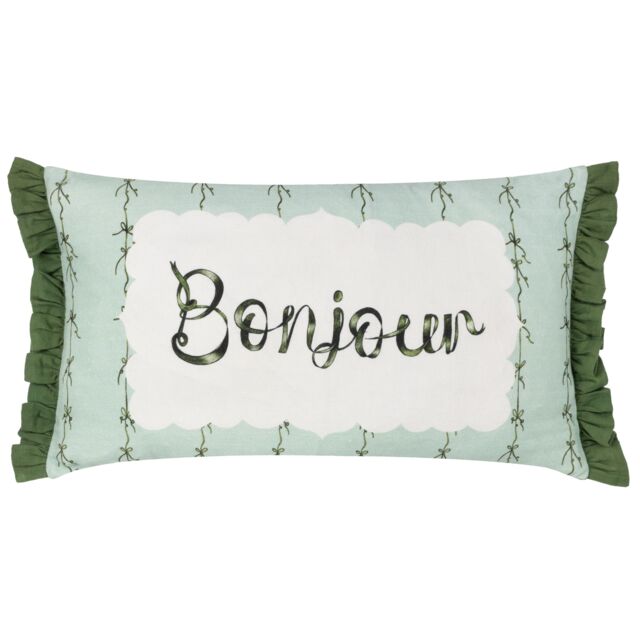 Furn Bonjour 100% Cotton Ruffle Cushion in Light Green - Size: 30 cm x 50 cm - image 1